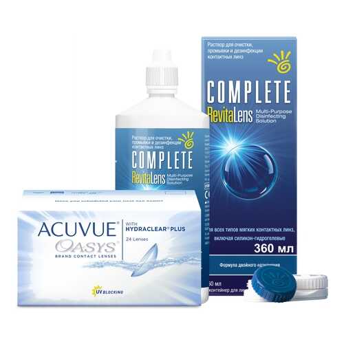 Контактные линзы Acuvue Oasys 24 линзы R 8.4 +0.75 + Раствор Complete RevitaLens 360 мл в Фармация