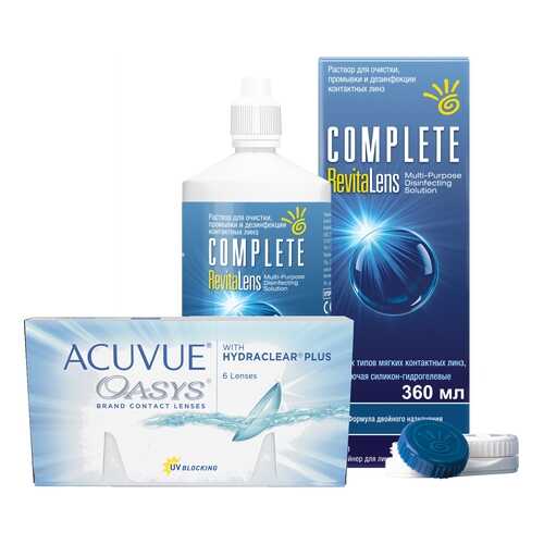 Контактные линзы Acuvue Oasys 6 линз R 8.4 -1.75 + Раствор Complete RevitaLens 360 мл в Фармация