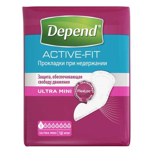 Урологические прокладки для женщин, 12 шт. Depend Active-Fit Ultra Mini в Фармация